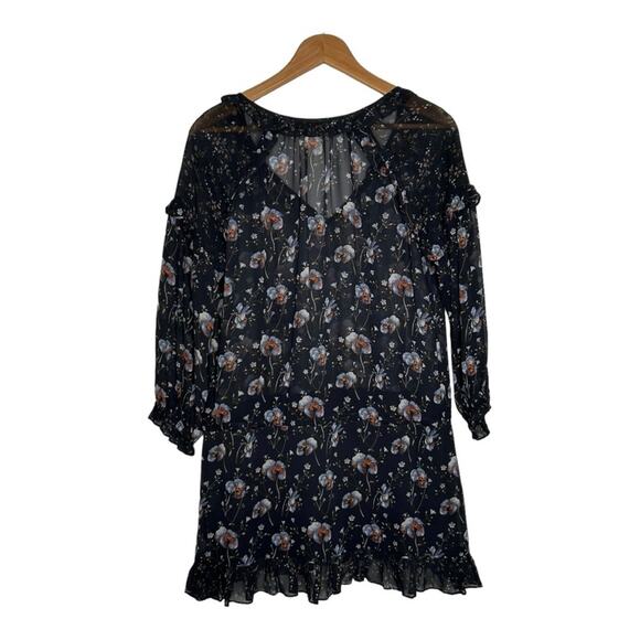 Ulla Johnson Dakota Silk Drawstring Waist Long Sleeve Floral Navy Dress Size 0 - Picture 3 of 16